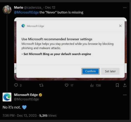 微软Edge引发用户反感，社交媒体风暴来袭